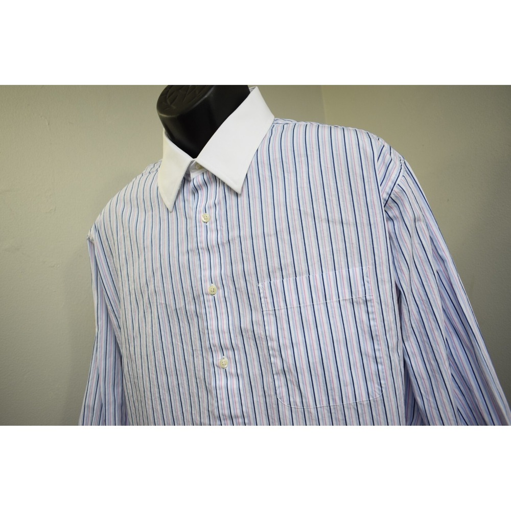 Tommy Hilfiger Dress Shirt Striped White Collar Long Sleeve VTG Mens 17 34-35 XL